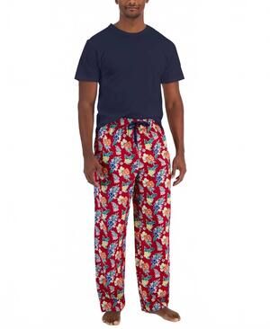 NEW CLUB ROOM solid top and tropical pants pajama set in jester red